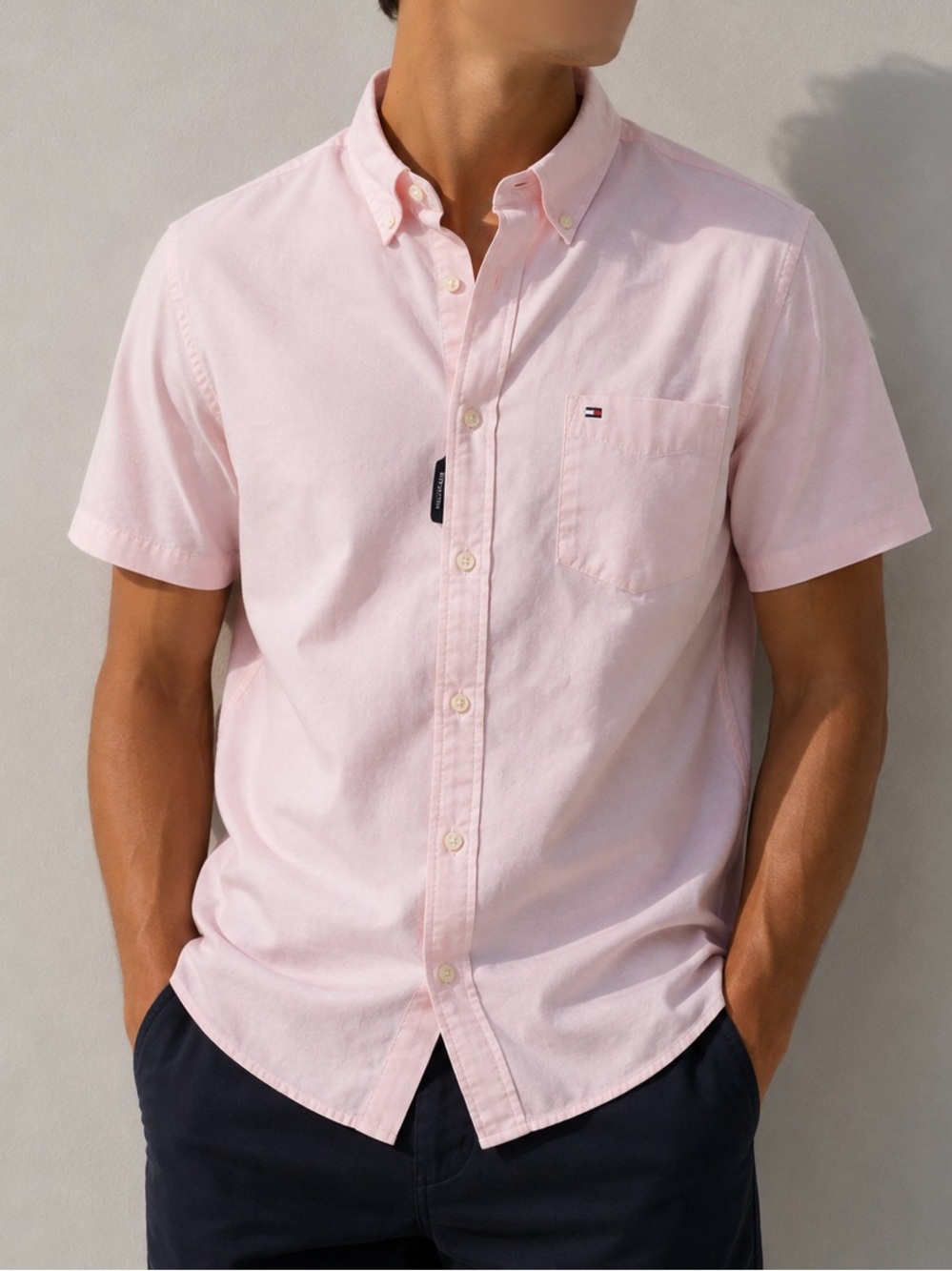 Tommy Hilfiger Light Pink Short-Sleeve Button-Down Shirt